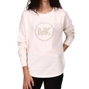 Sold🔴MICHAEL MICHAEL KORS Women's Rhinestone-Logo Waffle-Knit Top in Bone